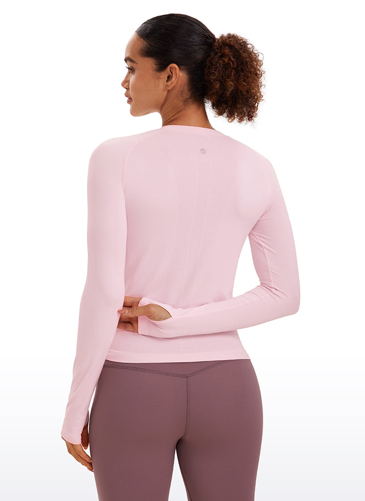 CRZ YOGA Women's Running Quick Dry Shirts Seamless Long Sleeves Sparkle Blue