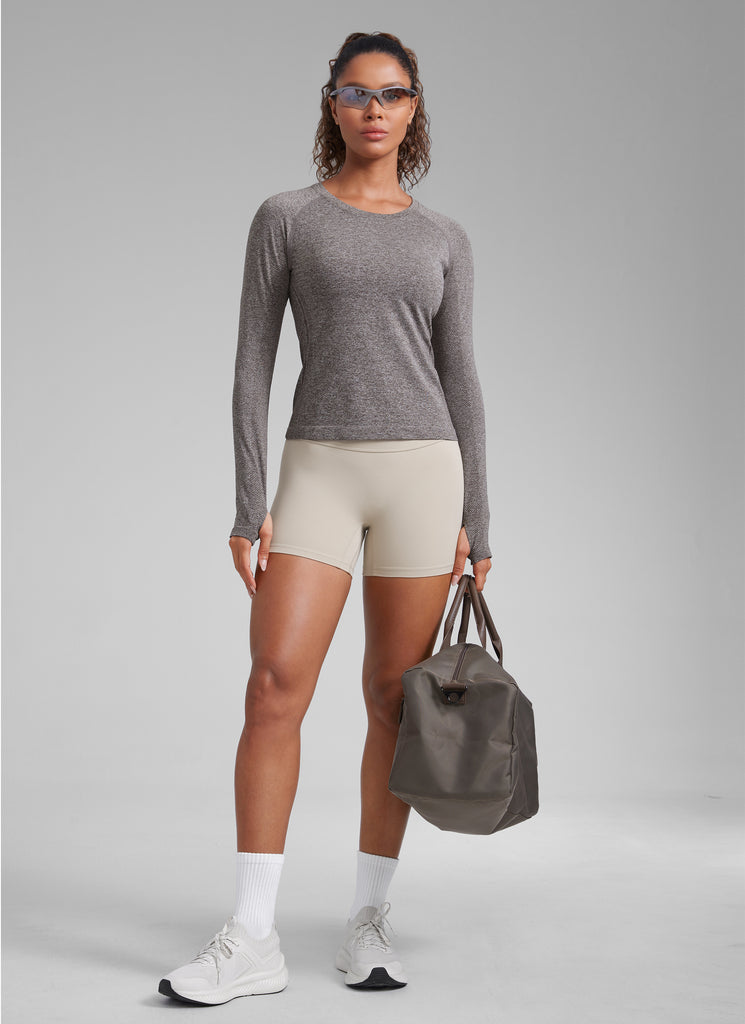 CRZ YOGA Women's Running Quick Dry Shirts Seamless Long Sleeves Strawberry Pink