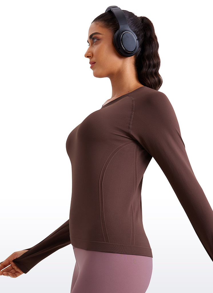 CRZ YOGA Women's Running Quick Dry Shirts Seamless Long Sleeves Taupe