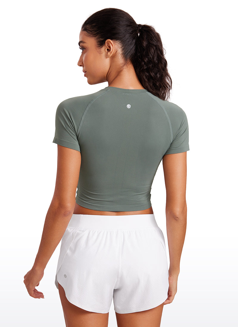 Seamless Crew Neck Cropped Short Sleeves