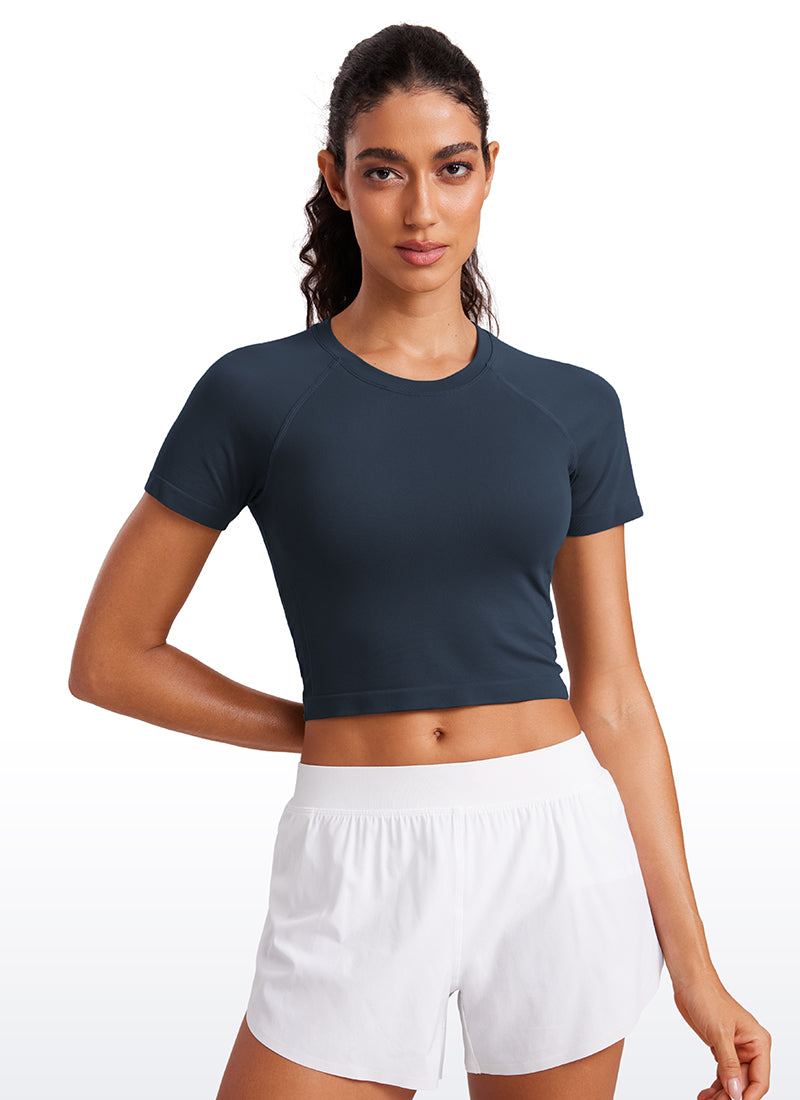 Seamless Crew Neck Cropped Short Sleeves