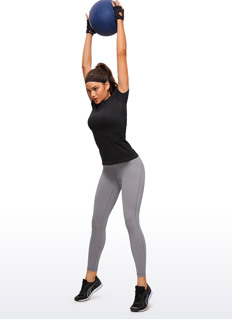 CRZ YOGA Women's Running Classic Fit Shirts Seamless Short Sleeves Twilight Blue