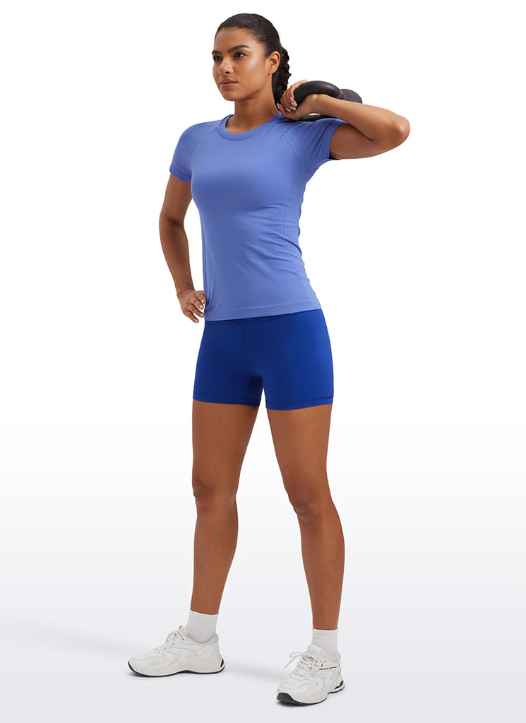 CRZ YOGA Women's Running Classic Fit Shirts Seamless Short Sleeves Wild Indigo