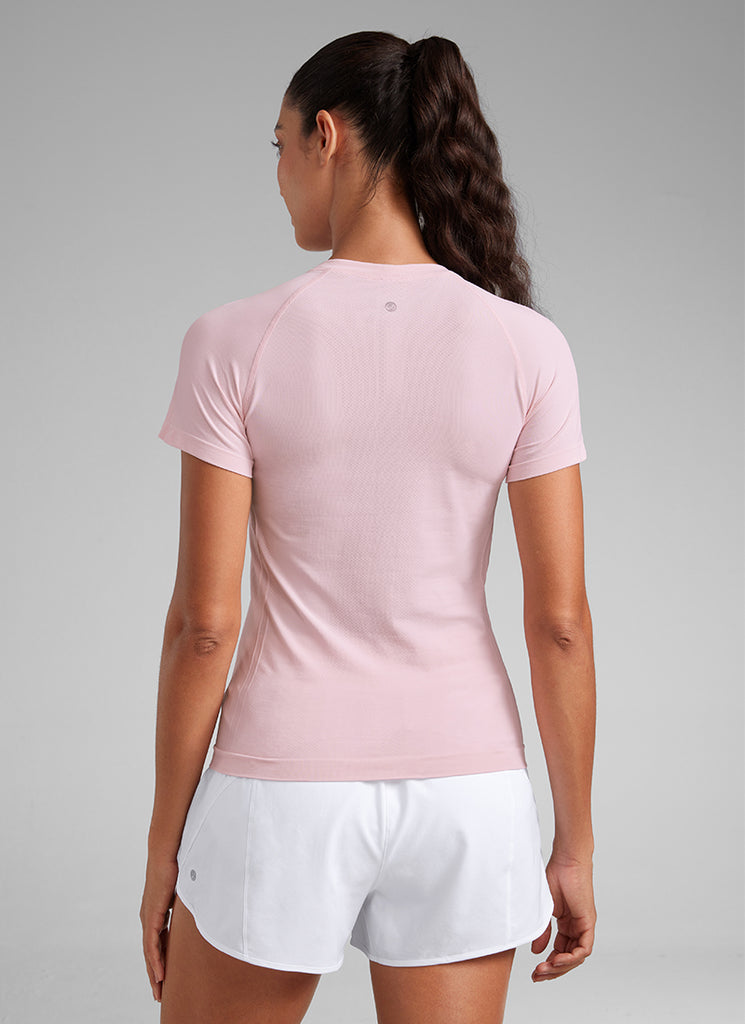 CRZ YOGA Women's Running Classic Fit Shirts Seamless Short Sleeves Strawberry Pink