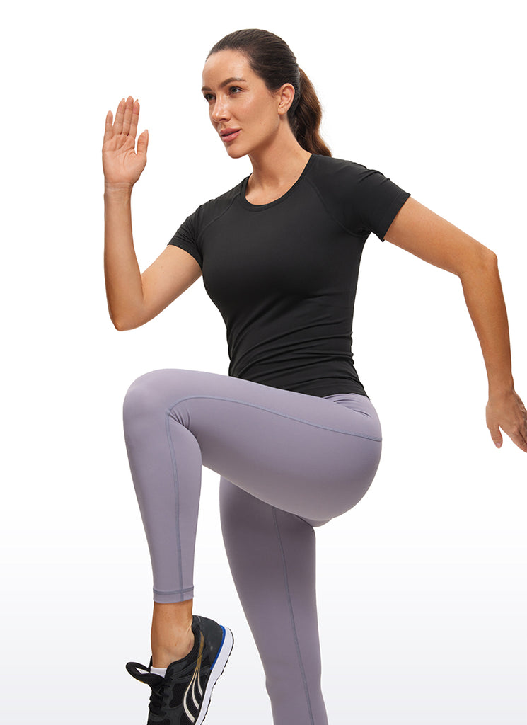 CRZ YOGA Women's Running Classic Fit Shirts Seamless Short Sleeves Hibiscus Purple