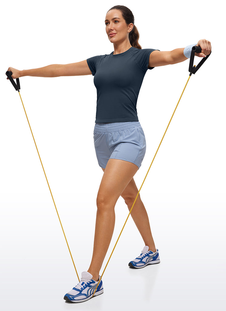 CRZ YOGA Women's Running Classic Fit Shirts Seamless Short Sleeves Twilight Blue