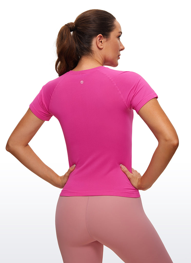 CRZ YOGA Women's Running Classic Fit Shirts Seamless Short Sleeves Twilight Blue