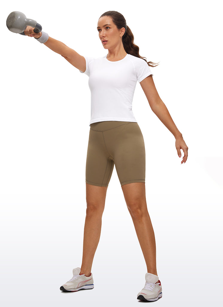 CRZ YOGA Women's Running Classic Fit Shirts Seamless Short Sleeves Black