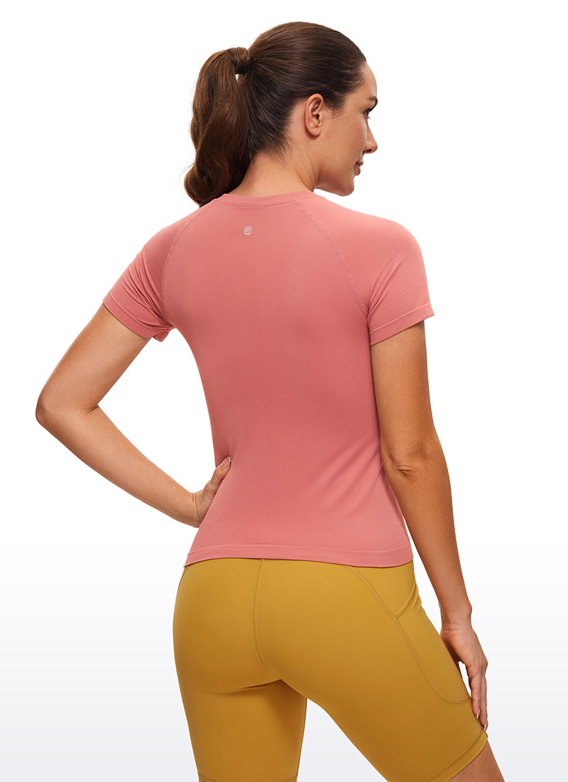 Seamless High Neck Short Sleeves Waist Length