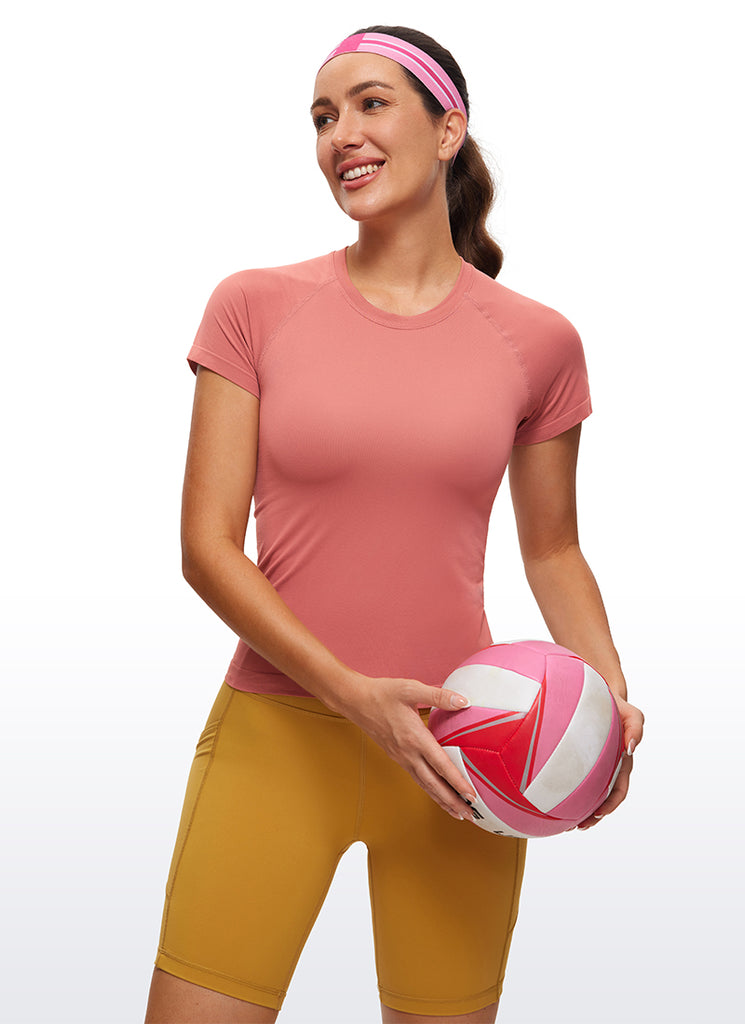 CRZ YOGA Women's Running Classic Fit Shirts Seamless Short Sleeves Grey Sage