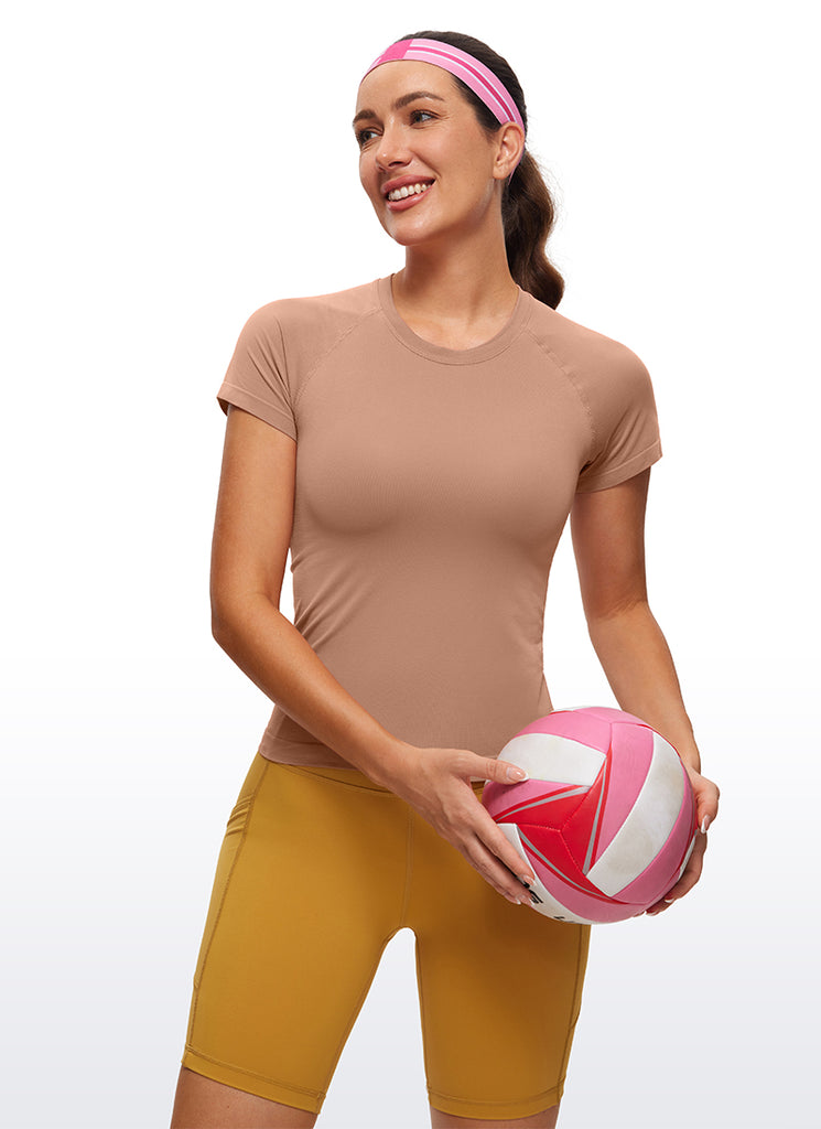 CRZ YOGA Women's Running Classic Fit Shirts Seamless Short Sleeves White