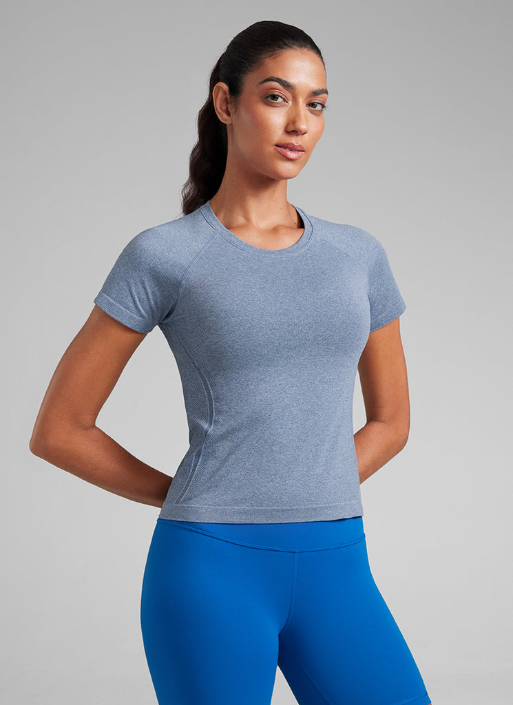CRZ YOGA Women's Training Classic Fit Shirts Seamless Short Sleeves Taupe