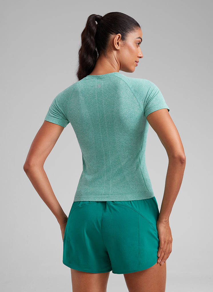 CRZ YOGA Women's Training Classic Fit Shirts Seamless Short Sleeves Cascadia Green