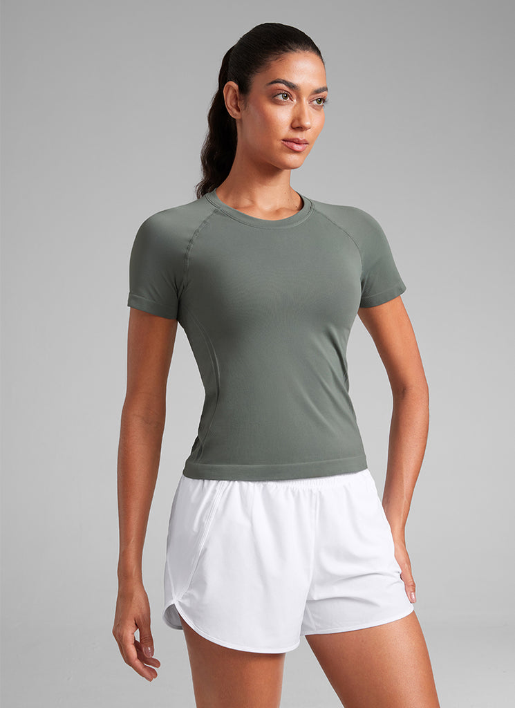 CRZ YOGA Women's Training Classic Fit Shirts Seamless Short Sleeves White