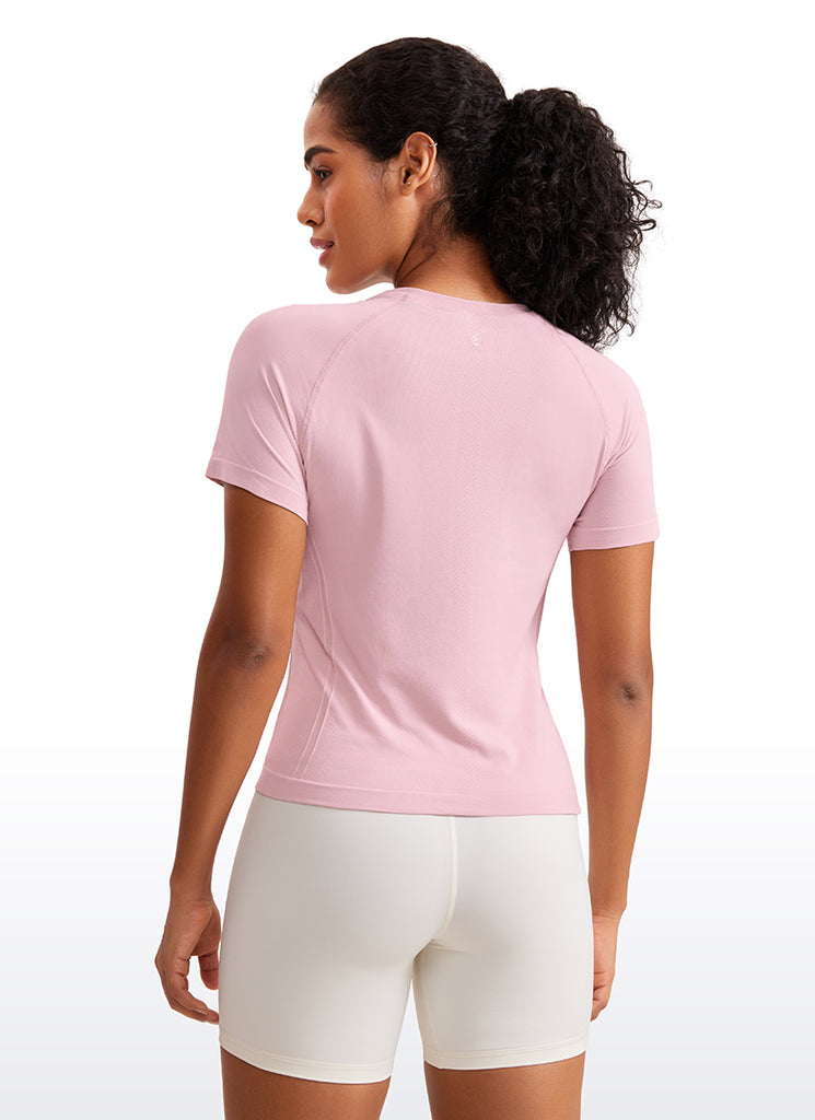 CRZ YOGA Women's Training Classic Fit Shirts Seamless Short Sleeves Pink