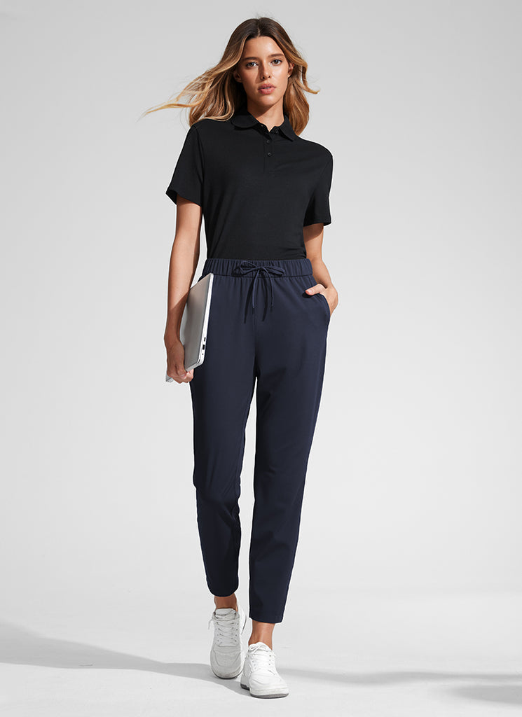 CRZ YOGA Women's Travel Slim Fit Stretch Drawstring 7/8 Pants 27'' Black