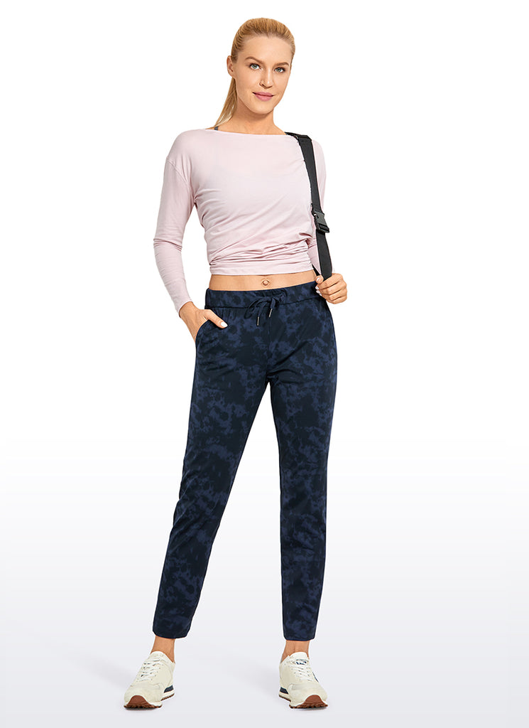 CRZ YOGA Women's Travel Slim Fit Stretch Drawstring 7/8 Pants 27'' To Dye Blue