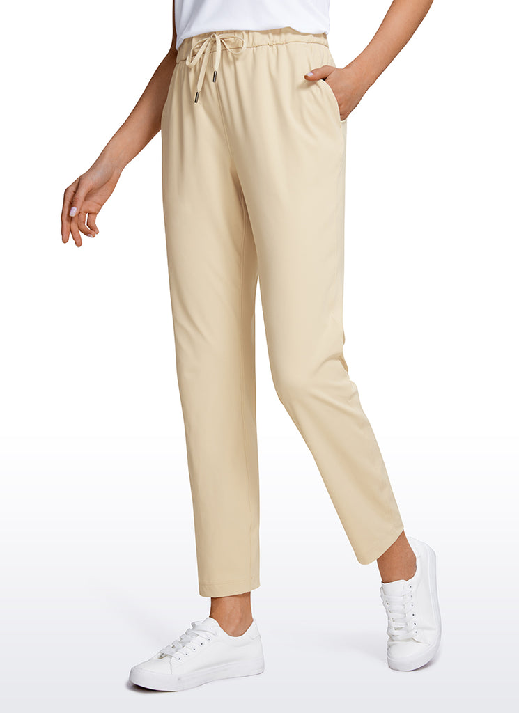 CRZ YOGA Women's Travel Slim Fit Stretch Drawstring 7/8 Pants 27'' Tan Milkshake