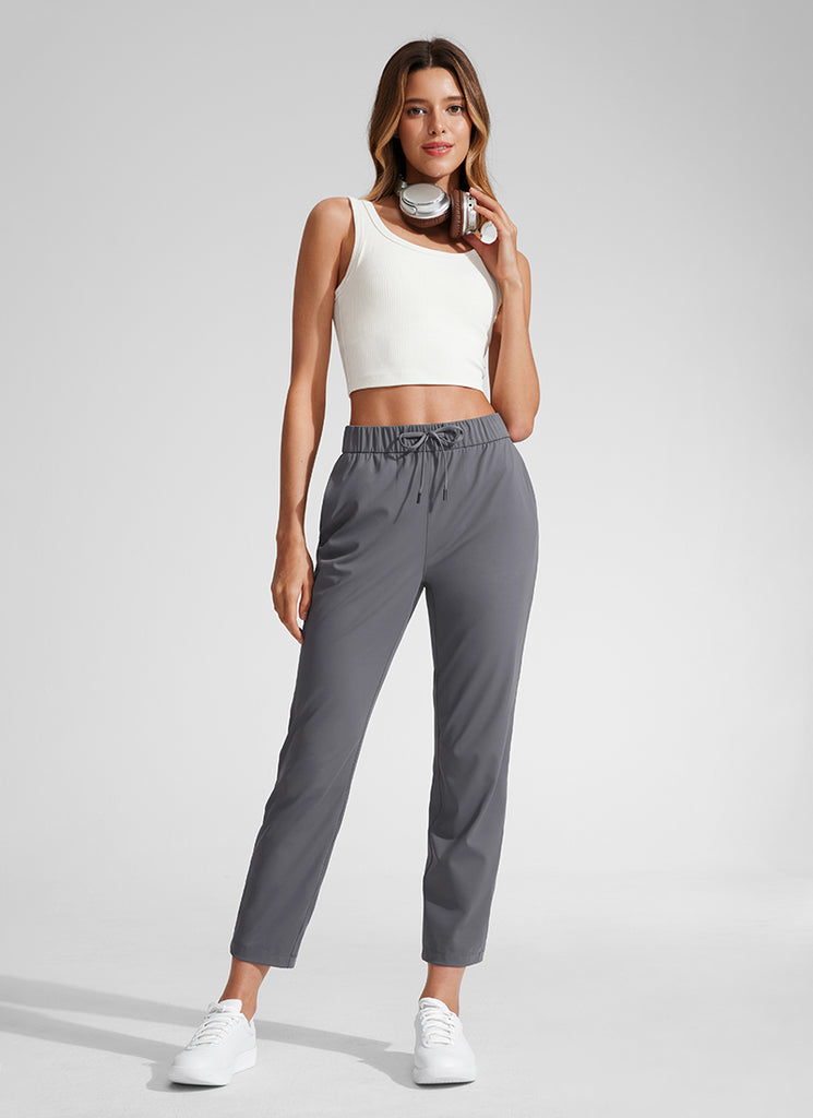 CRZ YOGA Women's Travel Slim Fit Stretch Drawstring 7/8 Pants 27'' Mountain Green