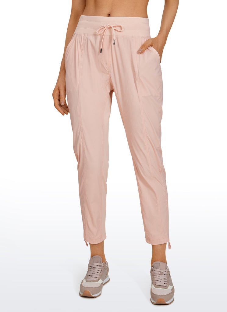 CRZ YOGA Women's Travel Slim Fit Striped Pants 27'' Cinched Leg Olive yellow