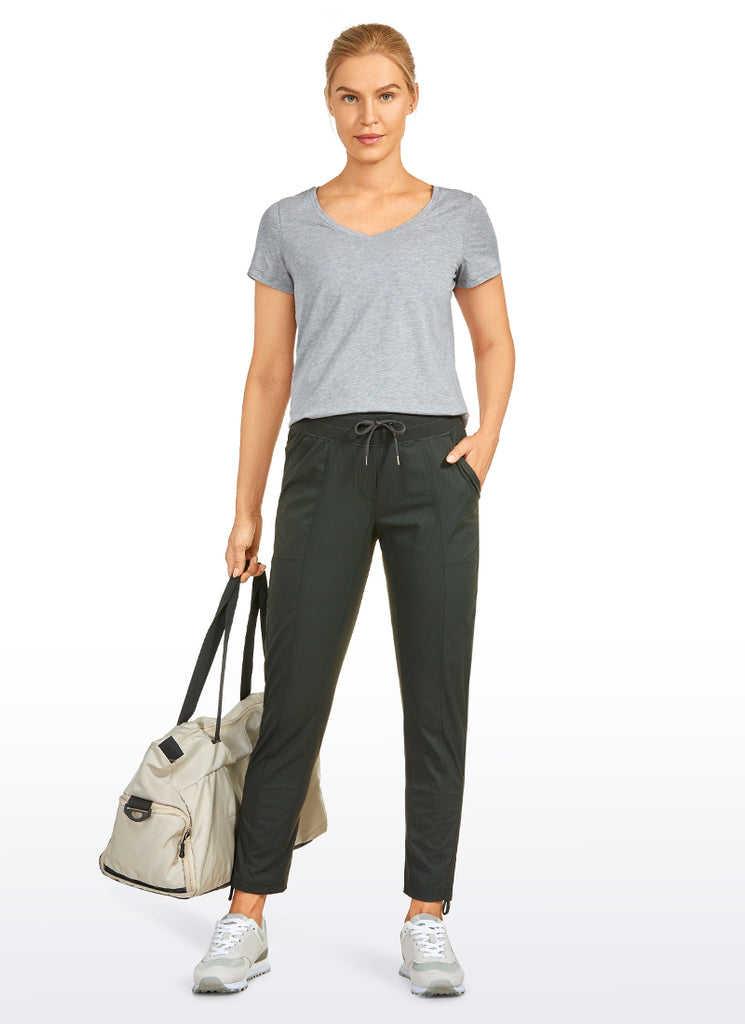 CRZ YOGA Women's Travel Slim Fit Striped Pants 27'' Cinched Leg Grey Olive