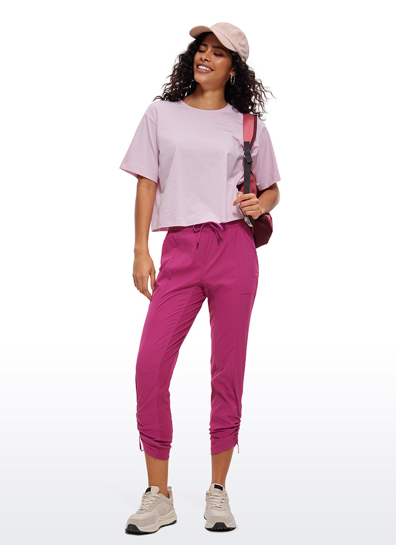 CRZ YOGA Women's Travel Slim Fit Striped Pants 27'' Cinched Leg Magenta Purple