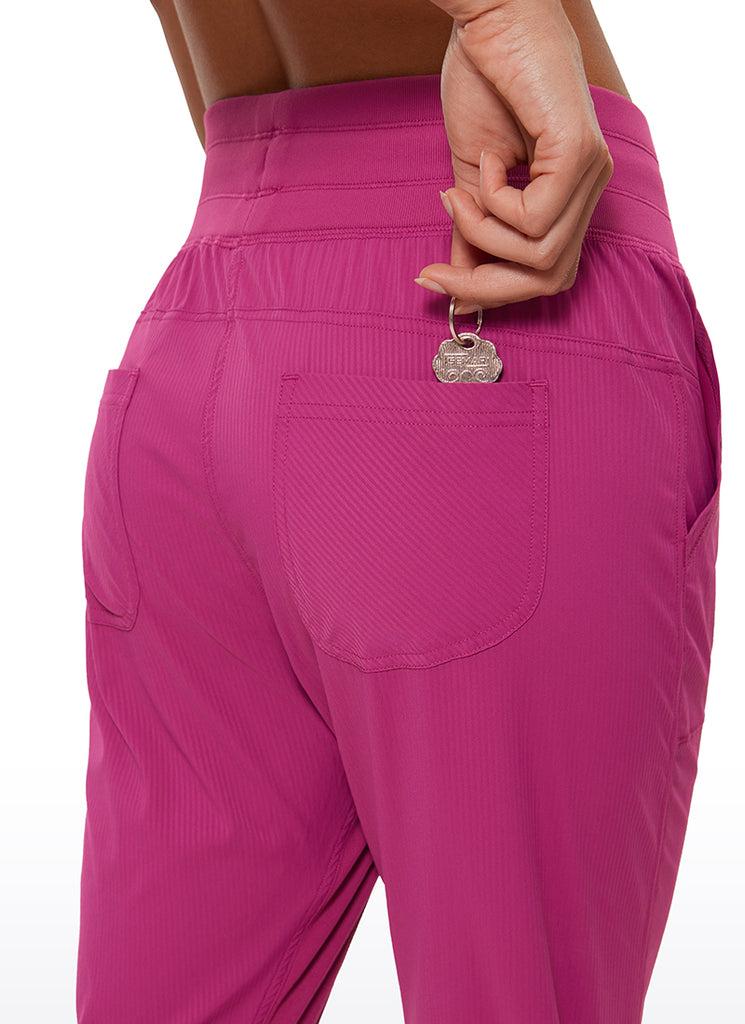 CRZ YOGA Women's Travel Slim Fit Striped Pants 27'' Cinched Leg White Apricot