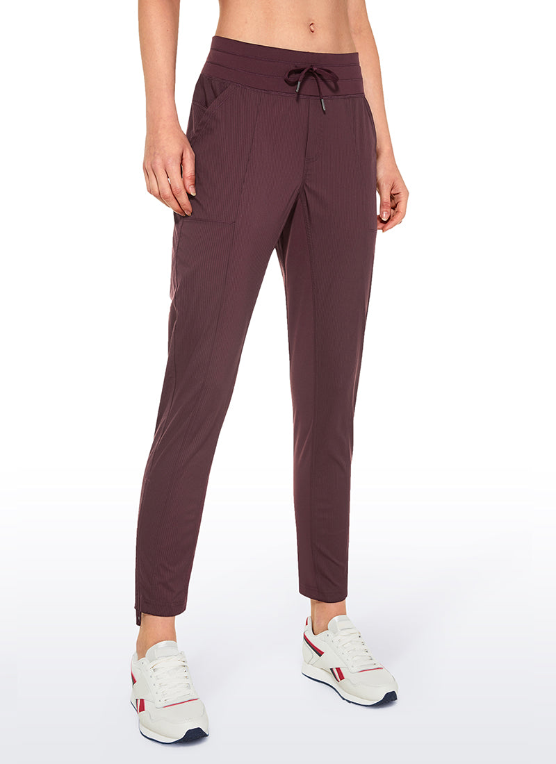 CRZ YOGA Women's Travel Slim Fit Striped Pants 27'' Cinched Leg Dark Russet