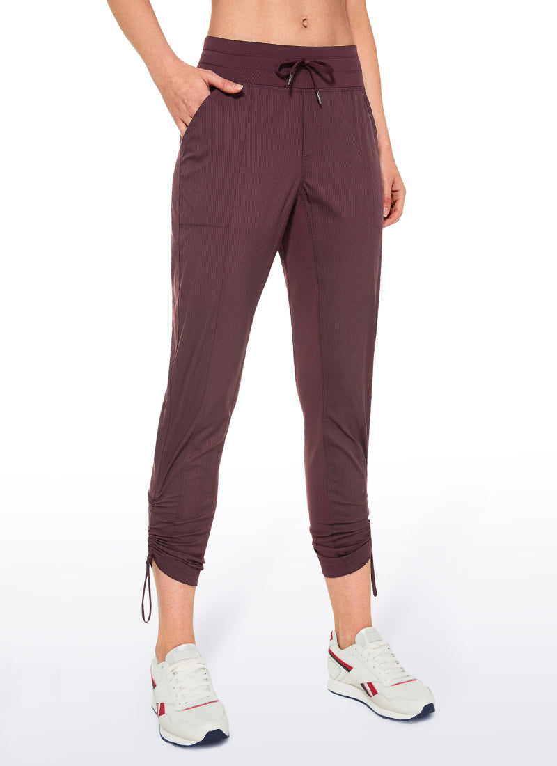 CRZ YOGA Women's Travel Slim Fit Striped Pants 27'' Cinched Leg Dark Russet