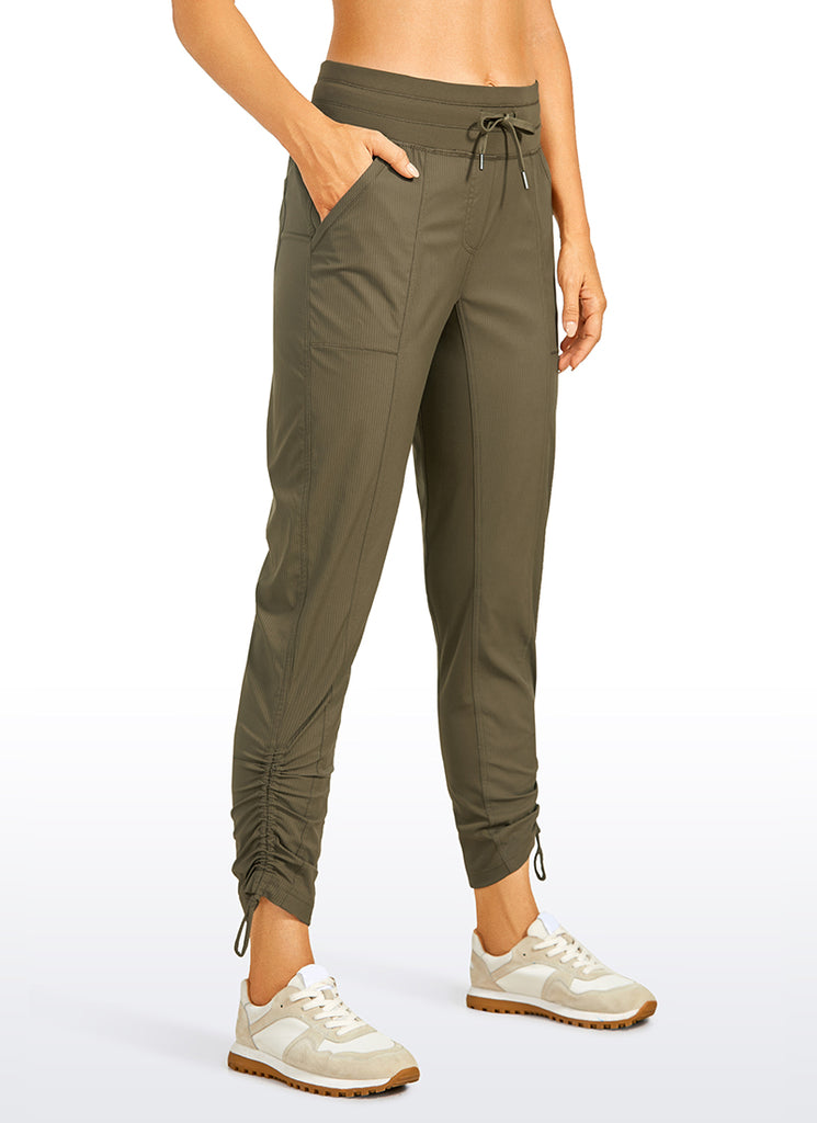 CRZ YOGA Women's Travel Slim Fit Striped Pants 27'' Cinched Leg Grey Olive