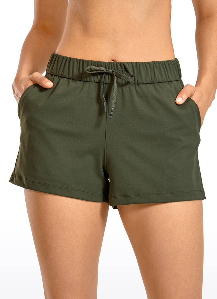 CRZ YOGA Women's Travel Stretch Mid-Rise Drawstring Shorts 2.5" Grey Olive