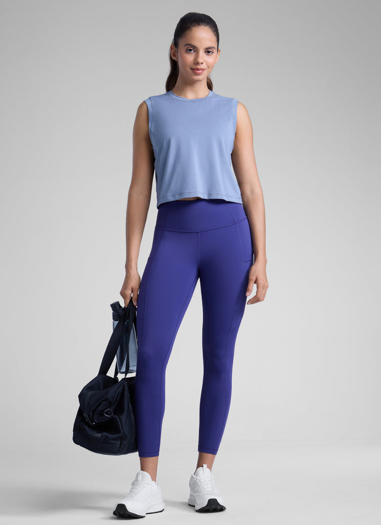 CRZ YOGA Women's Yoga Train High Rise Nakedfeel Pocket Leggings 25'' Taupe