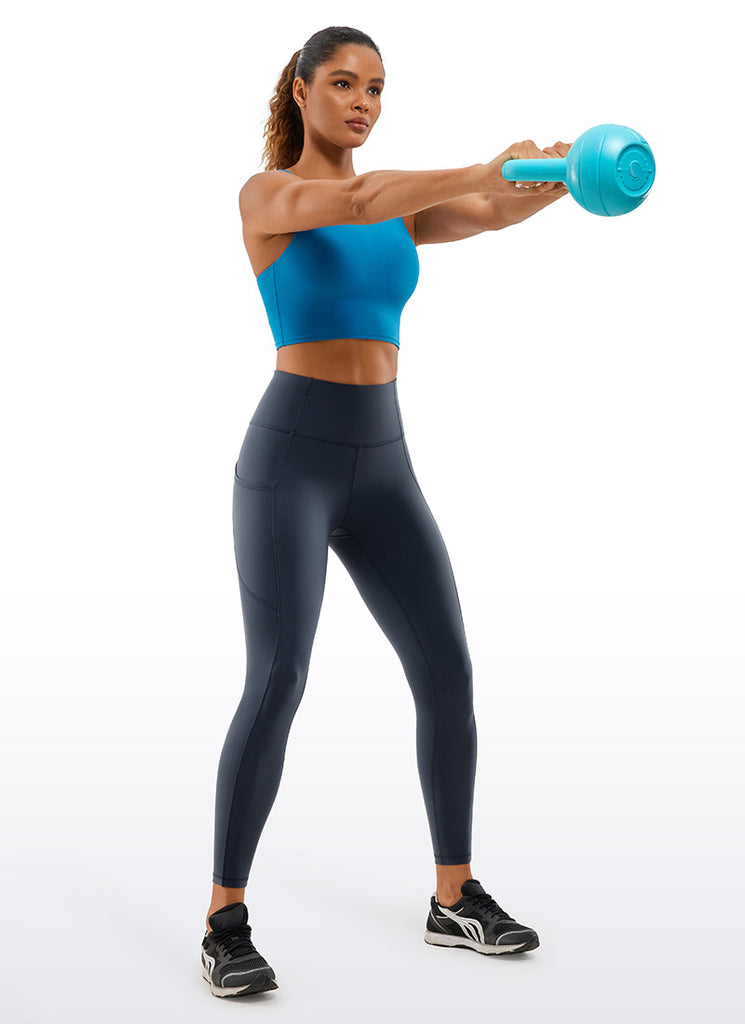 CRZ YOGA Women's Yoga Train High Rise Nakedfeel Pocket Leggings 25'' Navy