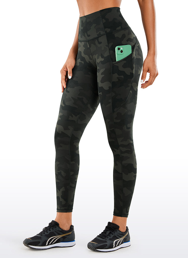CRZ YOGA Women's Yoga Train High Rise Nakedfeel Pocket Leggings 25'' Olive Camouflage