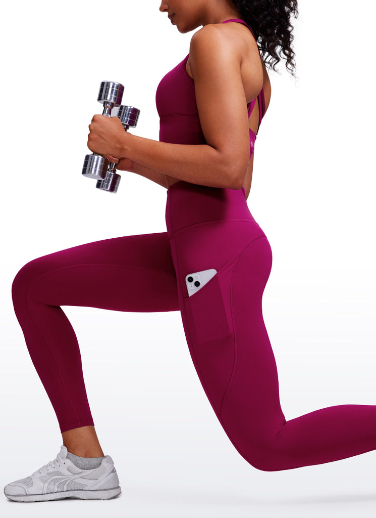 CRZ YOGA Women's Yoga Train High Rise Nakedfeel Pocket Leggings 25'' Curtain Violet Ash