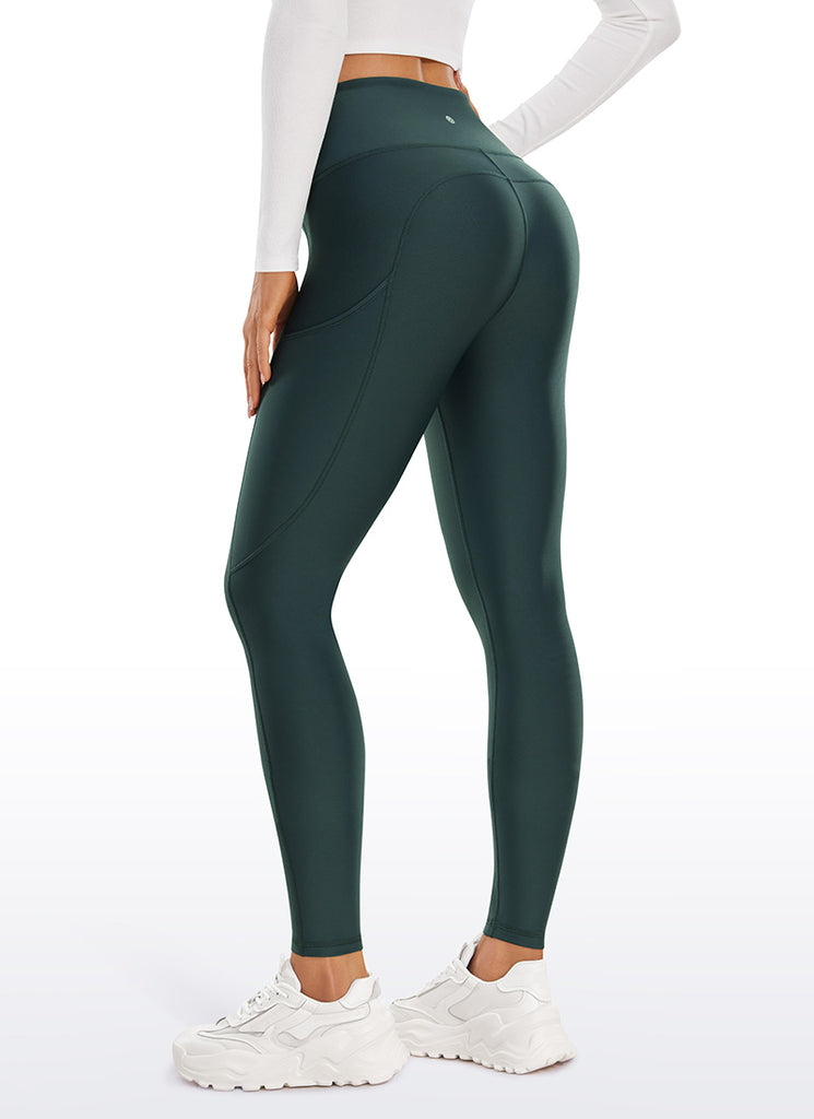 CRZ YOGA Women's High Rise Thermal Fleece Lined Pocket Leggings 28'' Forest Dark Green