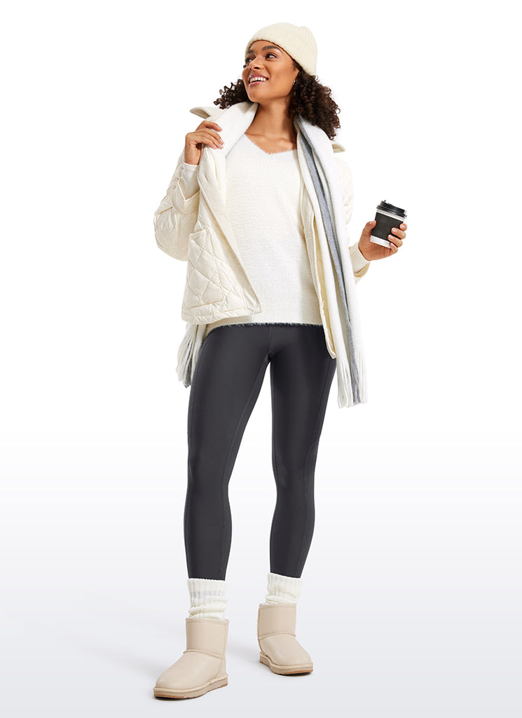 CRZ YOGA Women's High Rise Thermal Fleece Lined Pocket Leggings 28'' Gull Gray