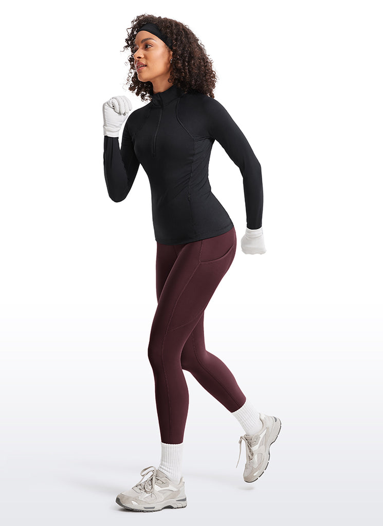 CRZ YOGA Women's High Rise Thermal Fleece Lined Pocket Leggings 28'' Melanite