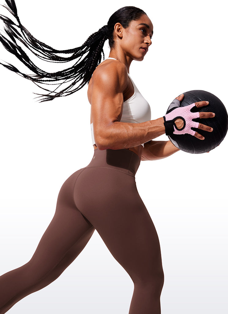 CRZ YOGA Women's Train High Rise Hugged Feel Compression Leggings 25'' Taupe