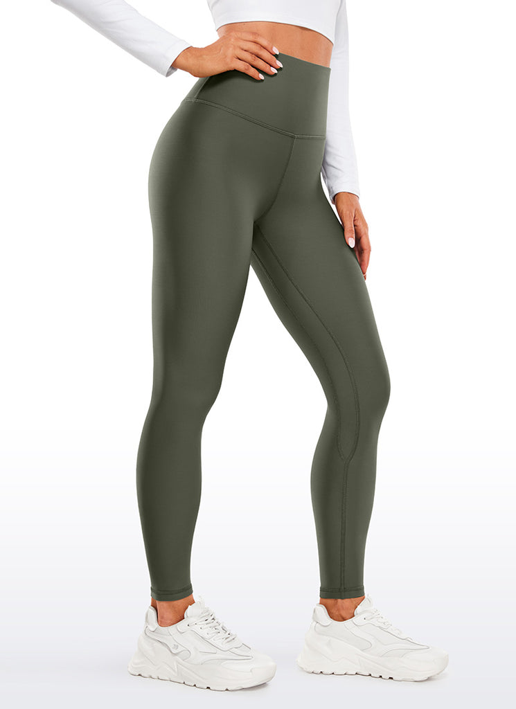 CRZ YOGA Women's Winter High Rise Thermal Fleece Lined Leggings 28'' Olive Green
