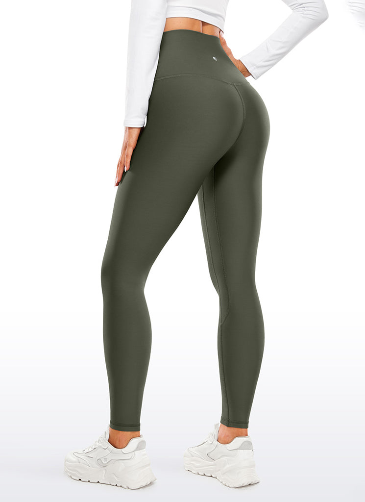 CRZ YOGA Women's Winter High Rise Thermal Fleece Lined Leggings 28'' Olive Green