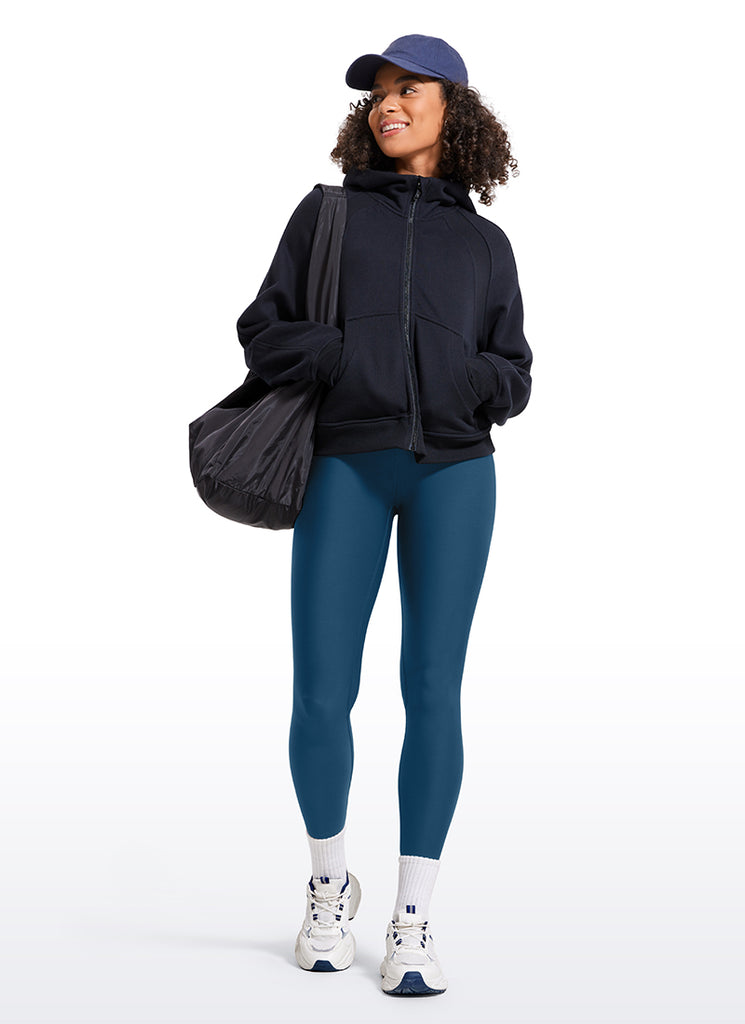 CRZ YOGA Women's Winter High Rise Thermal Fleece Lined Leggings 28'' Forest Dark Green