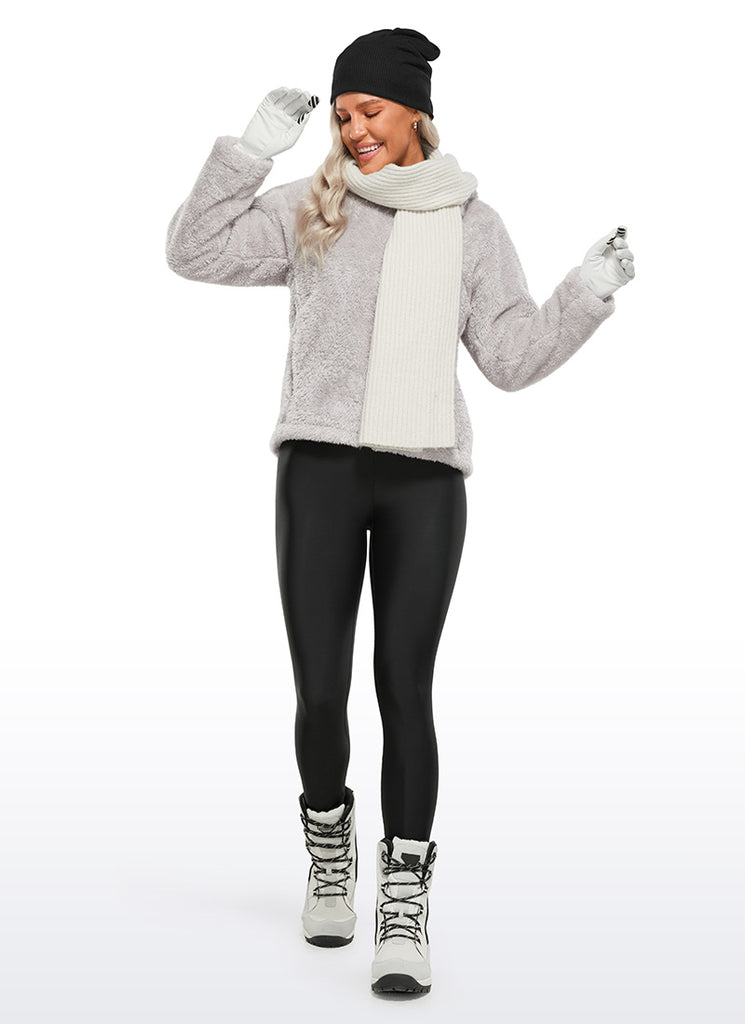 CRZ YOGA Women's Winter High Rise Thermal Fleece Lined Leggings 28'' Black