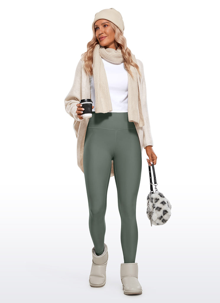 CRZ YOGA Women's Winter High Rise Thermal Fleece Lined Leggings 28'' Olive Green