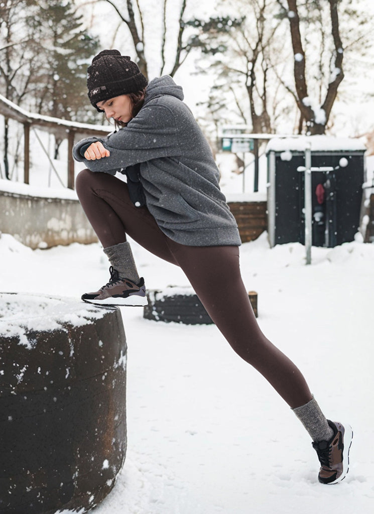 CRZ YOGA Women's Winter High Rise Thermal Fleece Lined Leggings 28'' Taupe