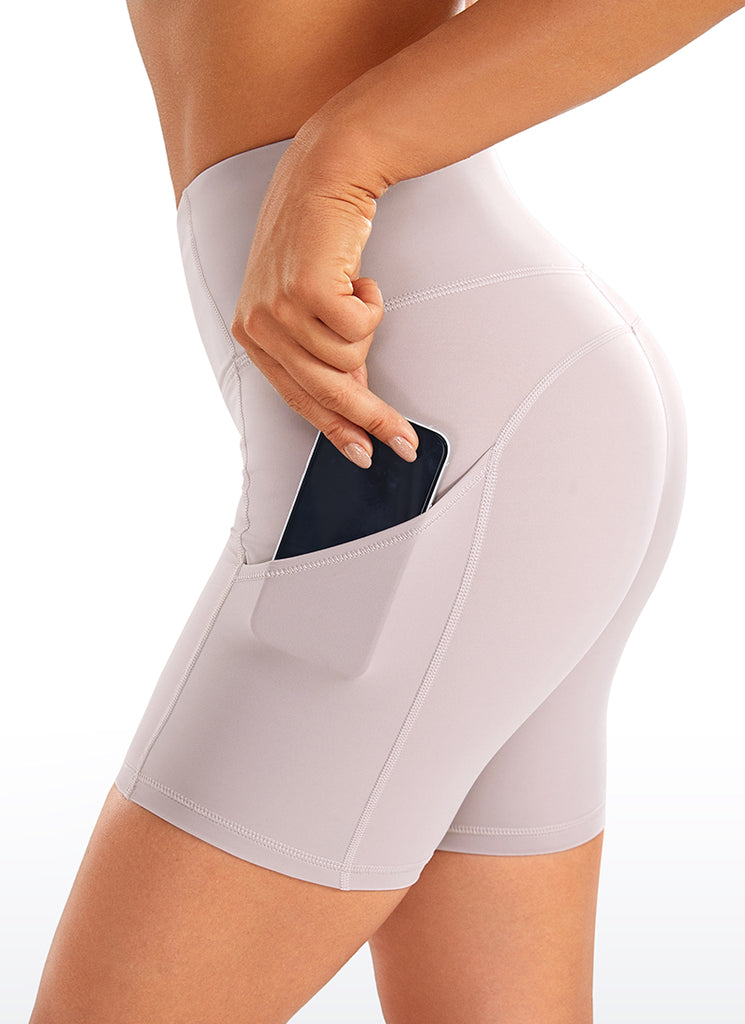 CRZ YOGA Women's Run High Rise Biker Nakedfeel Light Pocket Shorts 6'' Moonphase