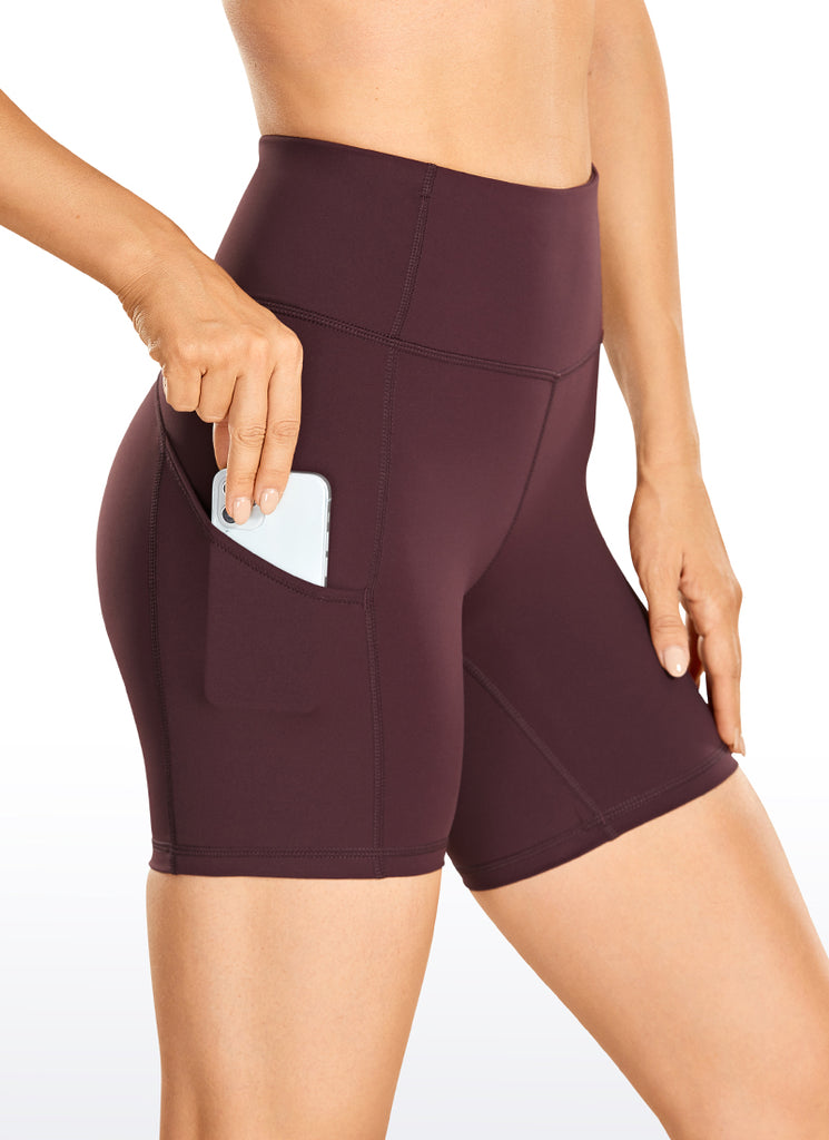 CRZ YOGA Women's Run High Rise Biker Nakedfeel Light Pocket Shorts 6'' Dark Russet