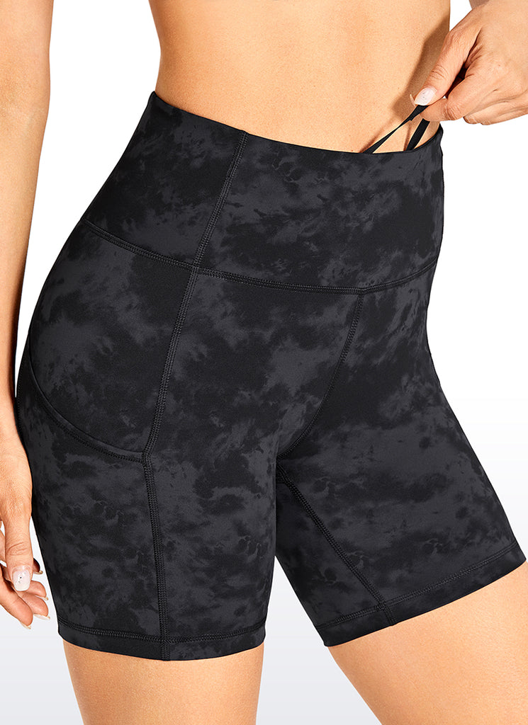 CRZ YOGA Women's Run High Rise Biker Nakedfeel Light Pocket Shorts 6'' Tie Dye Smoke Ink