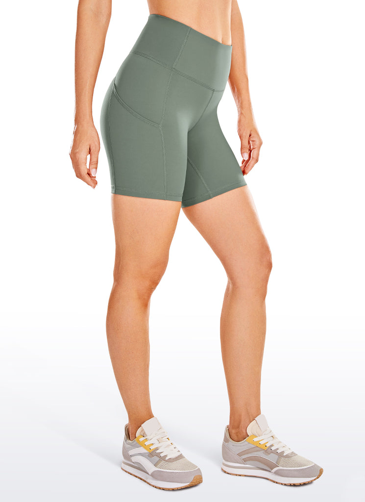 CRZ YOGA Women's Run High Rise Biker Nakedfeel Light Pocket Shorts 6'' True Navy