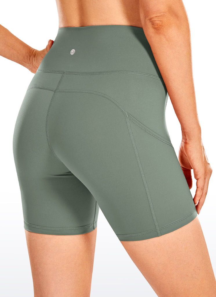 CRZ YOGA Women's Run High Rise Biker Nakedfeel Light Pocket Shorts 6'' True Navy